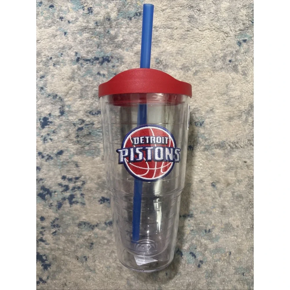NBA Detroit Pistons 24oz Tervis Tumbler Mug Cup /w Travel Lid And Straw EUC